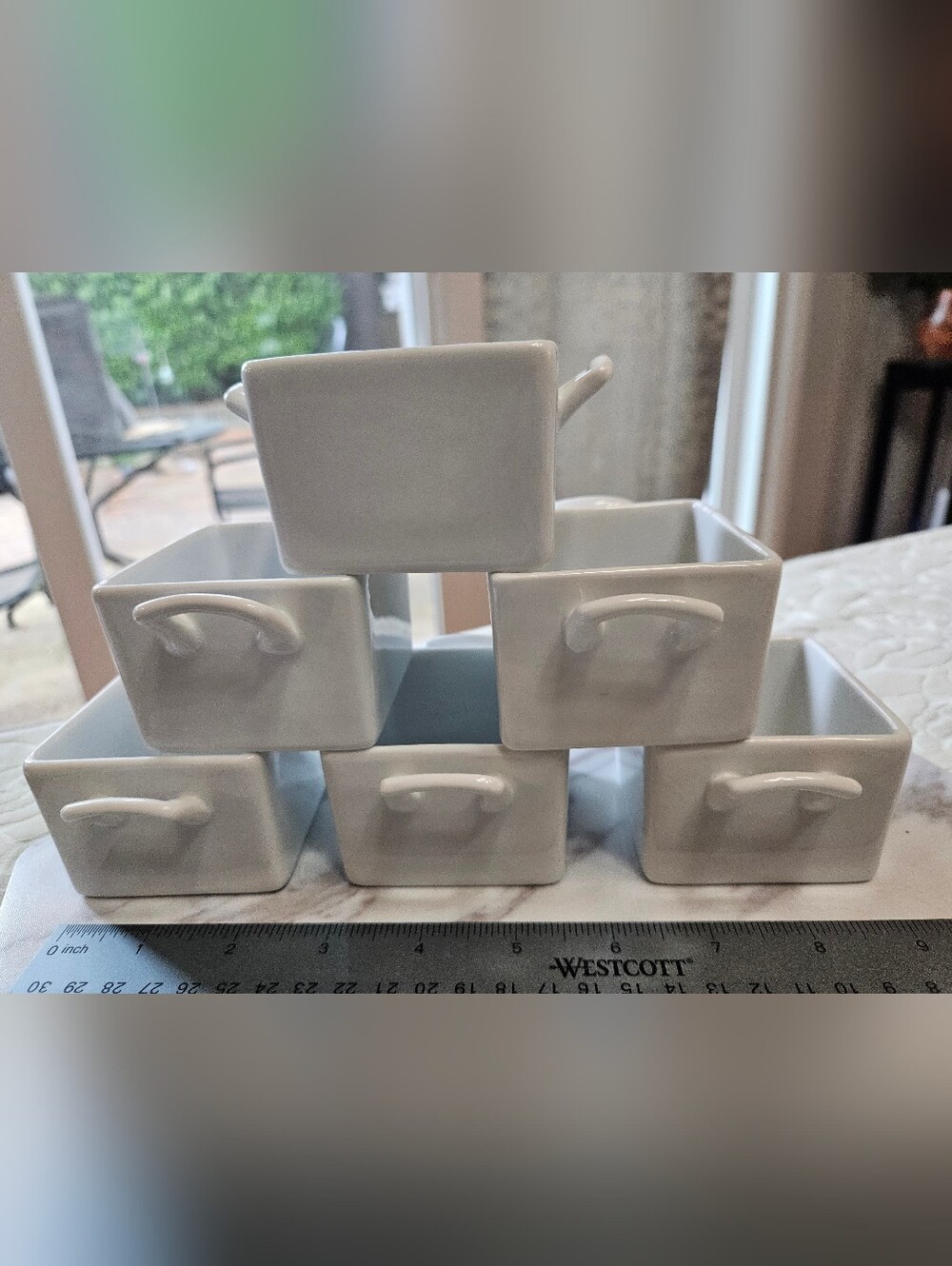 Set of 6 White Ceramic Mini Ramekins with Handles